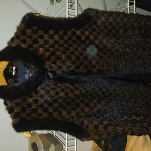Black and Brown Checkered Fur Vest